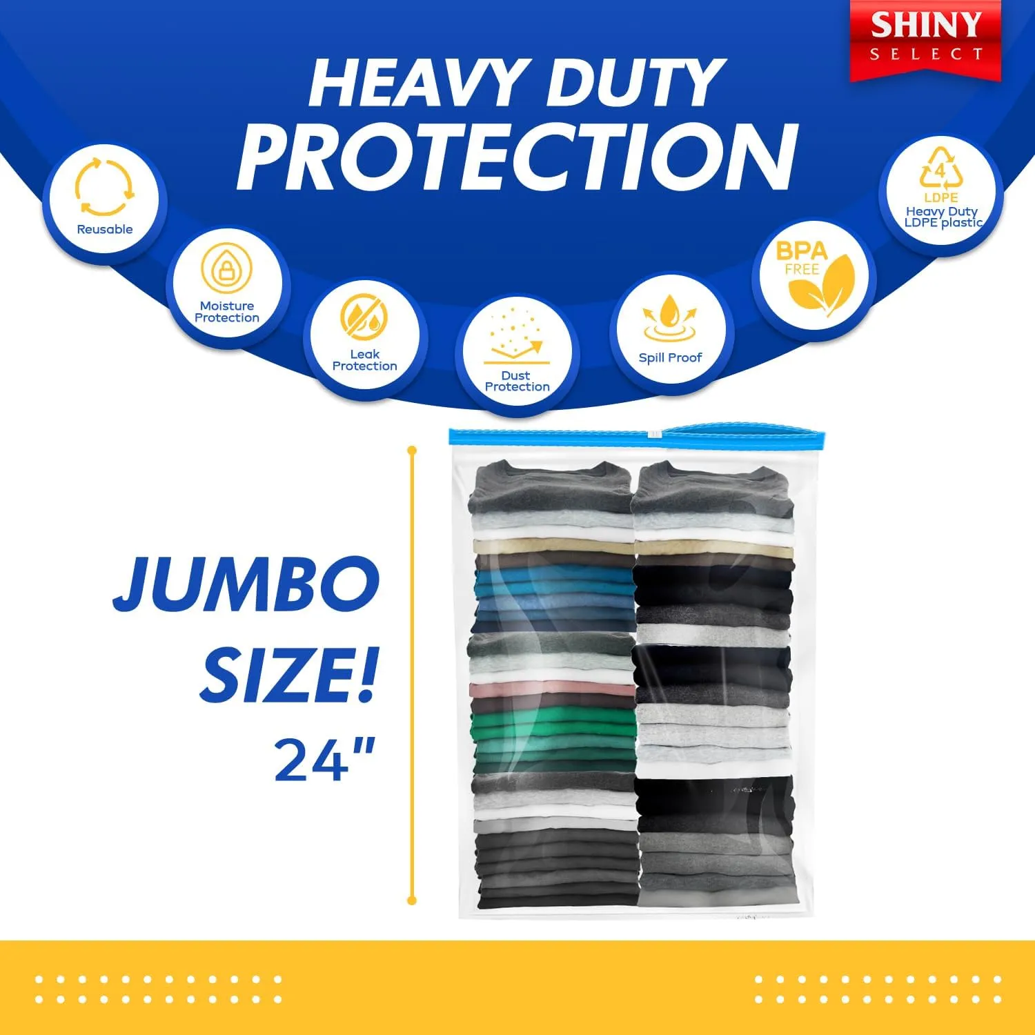 [ PACK OF 15 ] Extra X-Large Big 5 Gallon SLIDER Bags For Storage, Food Prep, Travel, Organization, Moving, Packing, Dust Proof, Clear Plastic 2 Mil. Thick, 18" x 24"