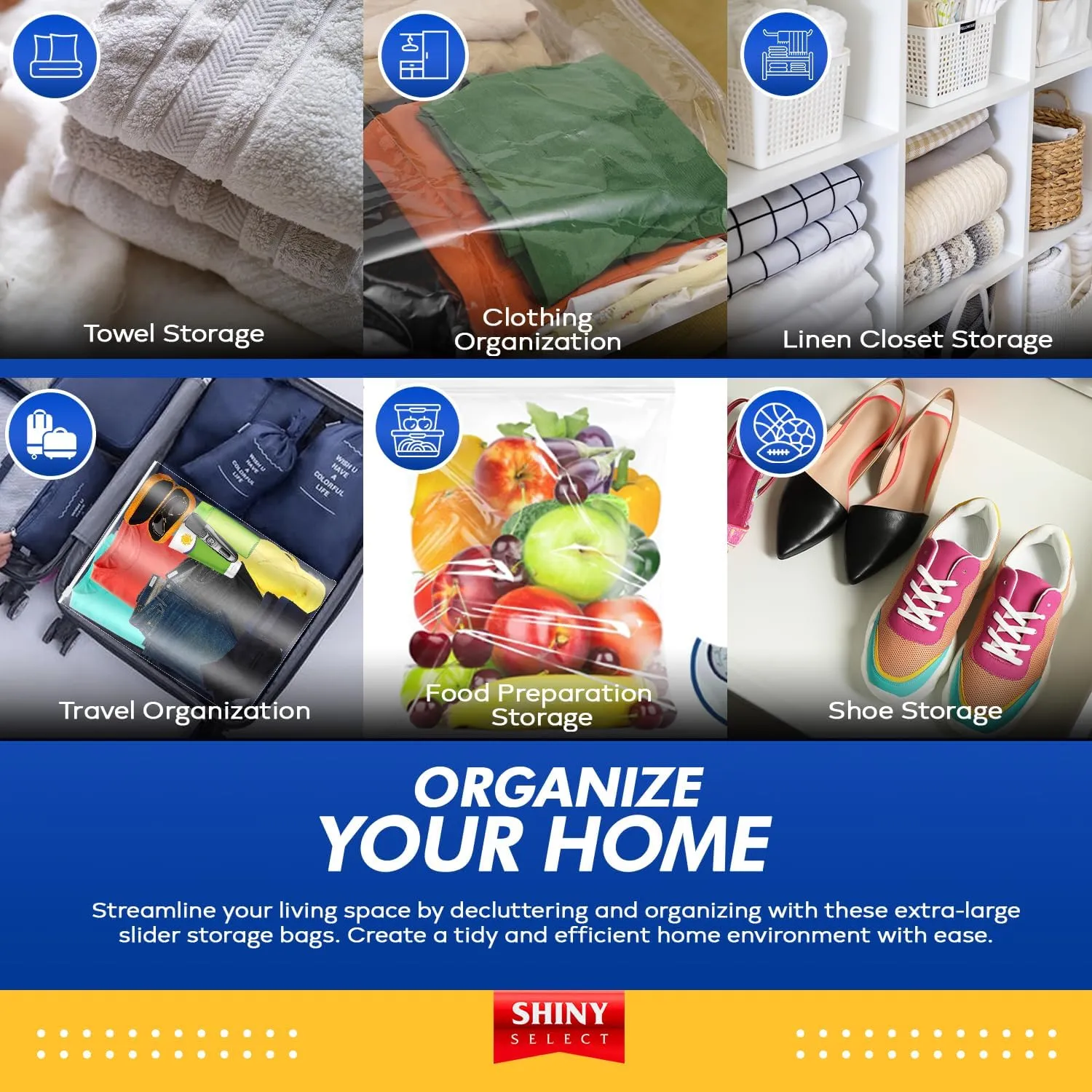 [ PACK OF 15 ] Extra X-Large Big 5 Gallon SLIDER Bags For Storage, Food Prep, Travel, Organization, Moving, Packing, Dust Proof, Clear Plastic 2 Mil. Thick, 18" x 24"
