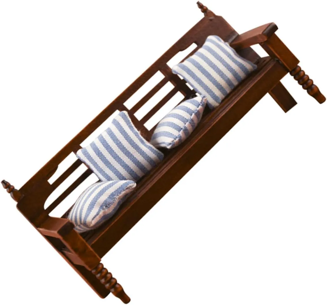1 Set Miniature Wooden Bench Model with Pillow Dollhouse Scene Decor Natural Craft for Mini House Layout Realistic Mini Furniture for DIY Projects Chic Photo Prop
