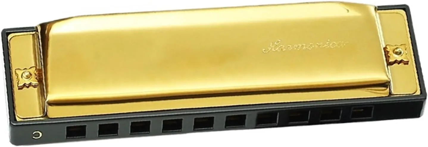 10 Hole C Key Blues Harmonica Professional Practice And Performance Type(Gold)