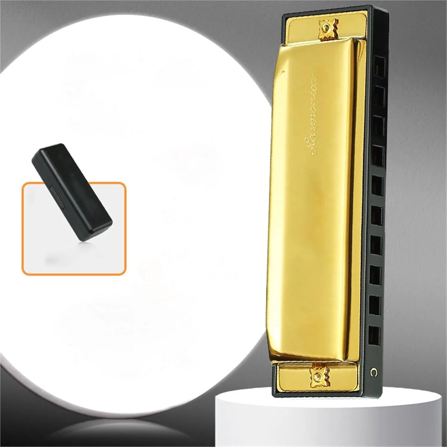 10 Hole C Key Blues Harmonica Professional Practice And Performance Type(Gold)
