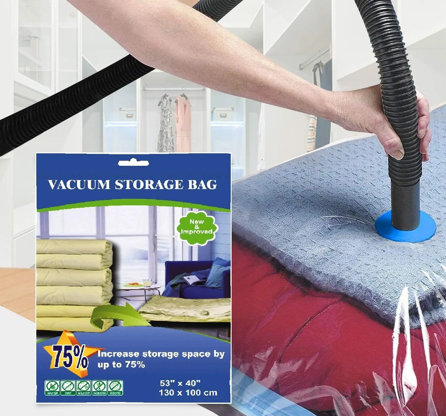 10 Pack Deal Jumbo/Large Space Saver Vacuum Seal Storage Bags Combo with Travel Bags and Carry On Pouch Bags