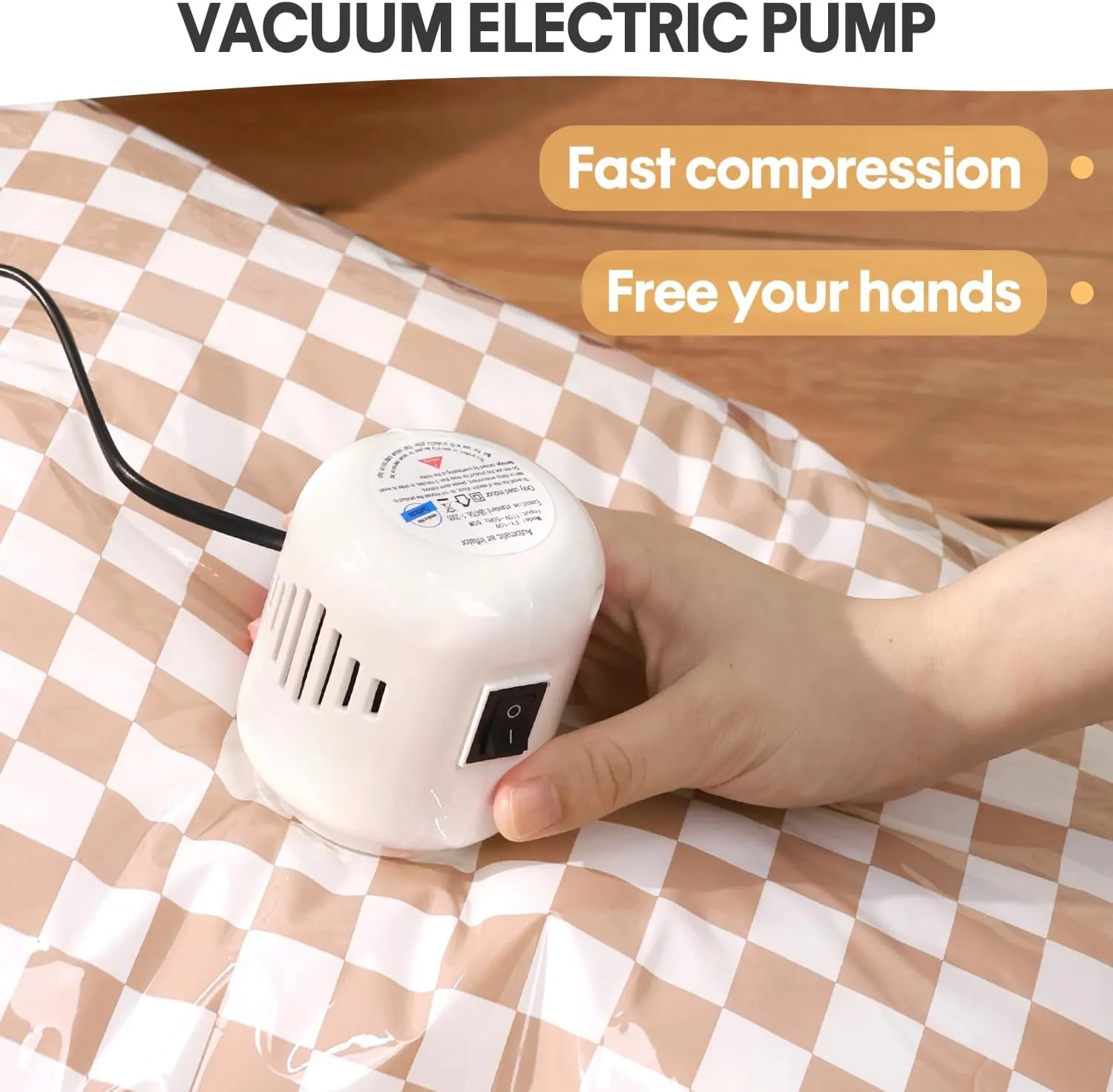 10 Pack Vacuum Storage Bags with Electric Pump (Pink Checks)