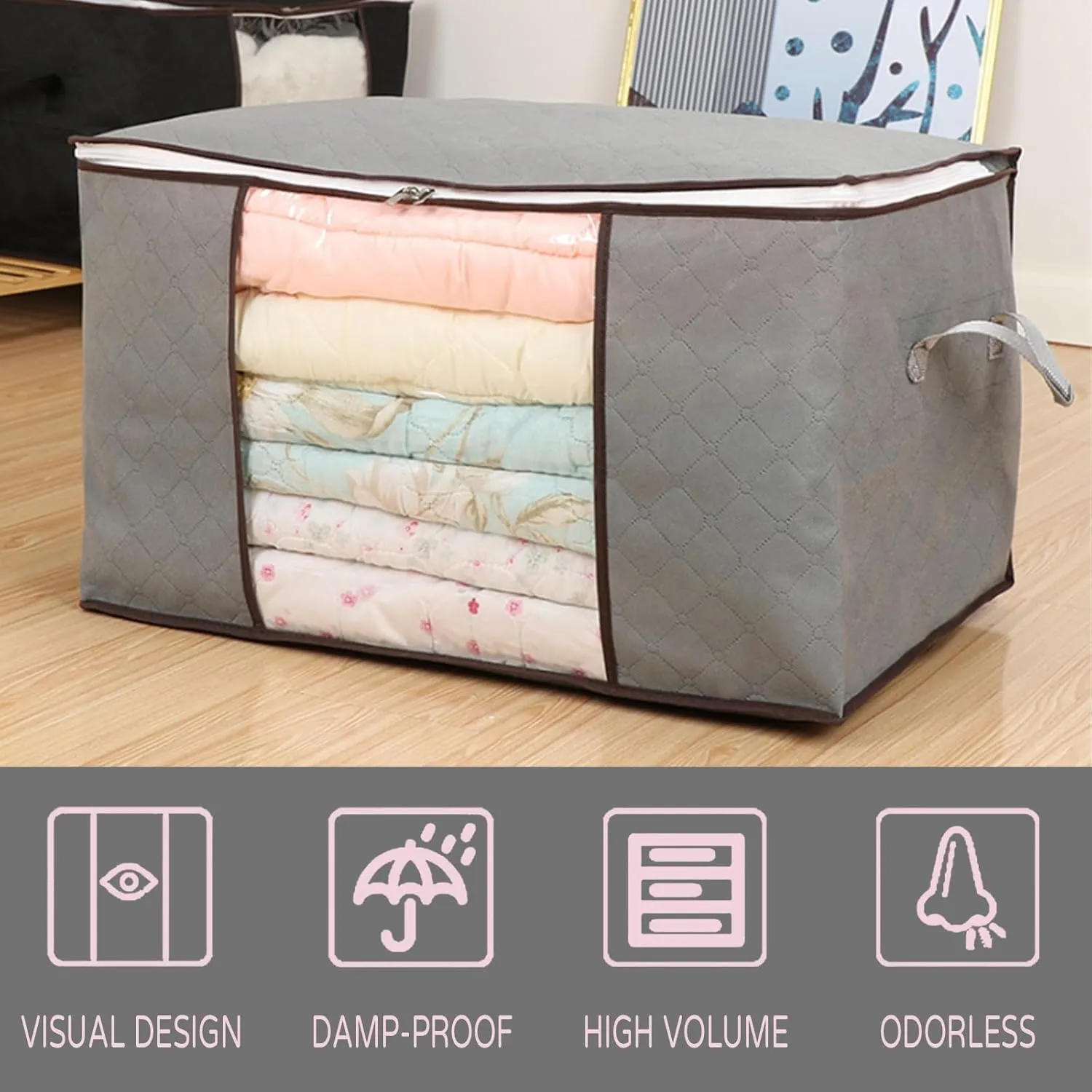10 Pcs Large Storage Bags,90L Foldable Storage Bags for Clothes, Comforter Bag with Enhanced Handle,Linen Storage Organization for Comforter,Bed Sheets, Toys and Pillows.