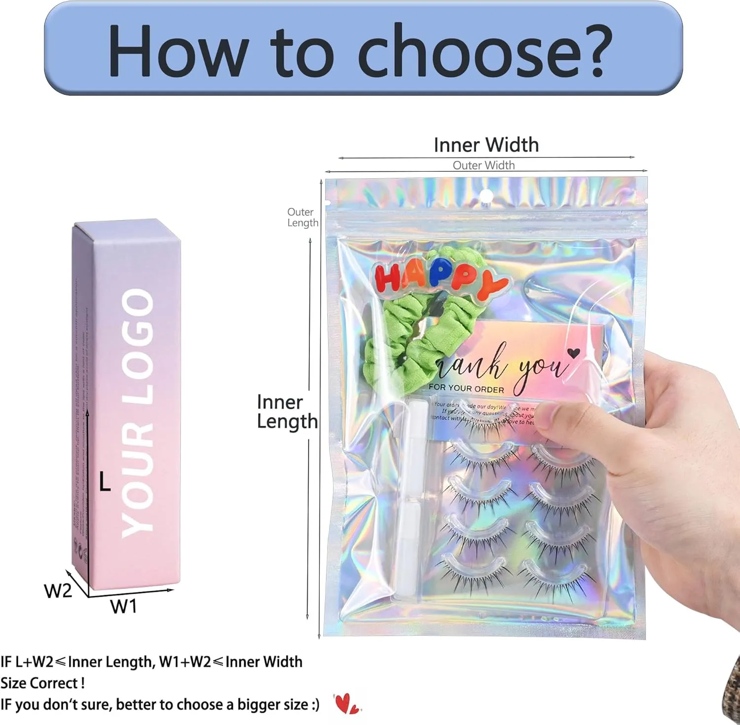 100 Pack Holographic Resealable Plastic Bags for Food Storage, Zipper Bags with Clear Front Window, Packaging Pouch for Small Business (100 Pack, 5.2x9.6 inch)