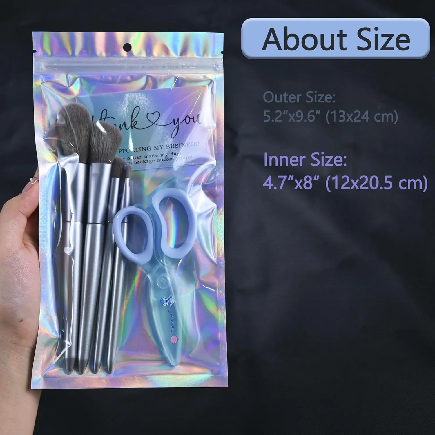 100 Pack Holographic Resealable Plastic Bags for Food Storage, Zipper Bags with Clear Front Window, Packaging Pouch for Small Business (100 Pack, 5.2x9.6 inch)