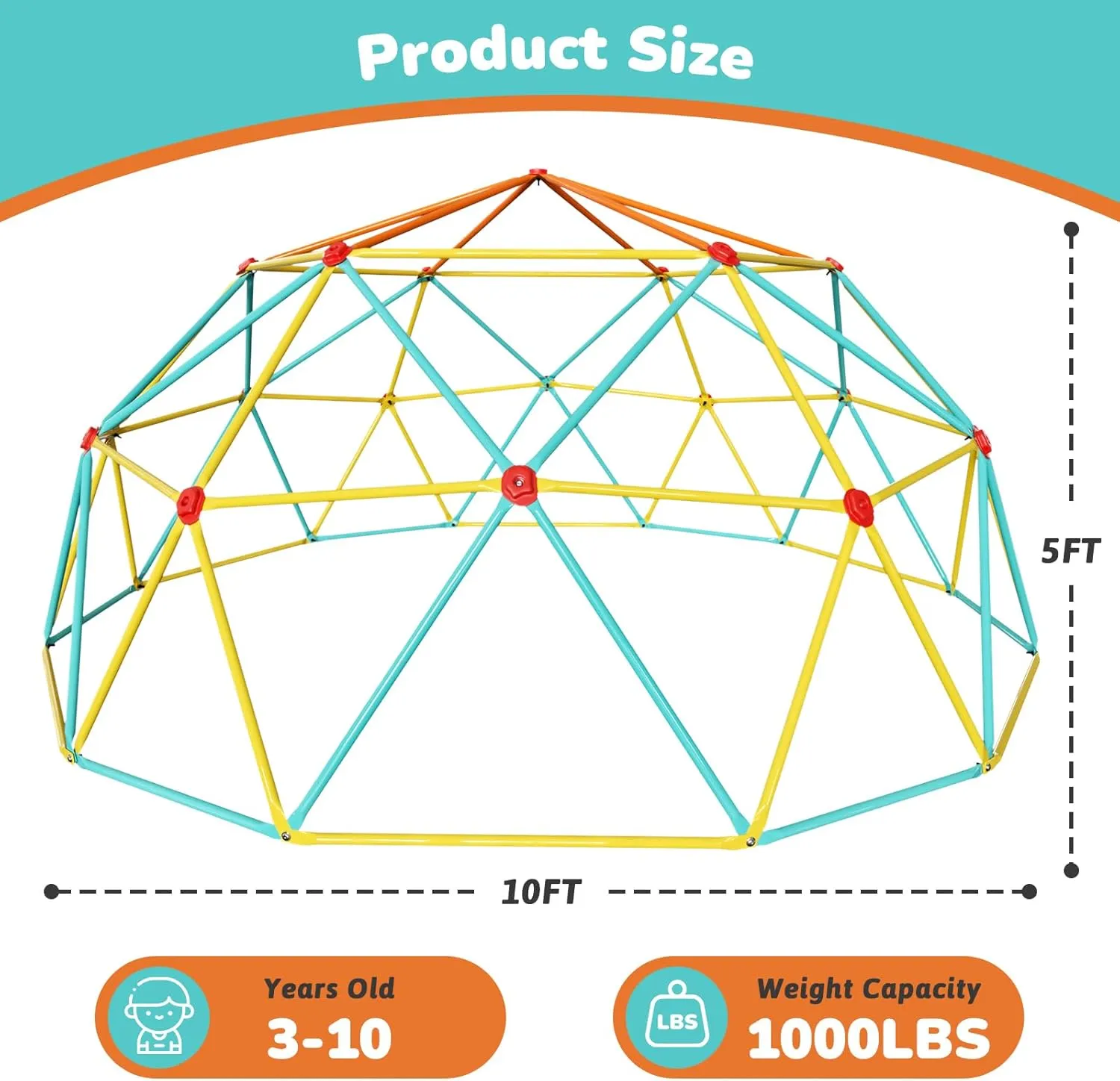 10FT Climbing Dome, Outdoor Jungle Gym for Kids- Supports 1000LBS-Anti-Rust Metal Outdoor Play Structure ASTM Approved, Easy Assembly