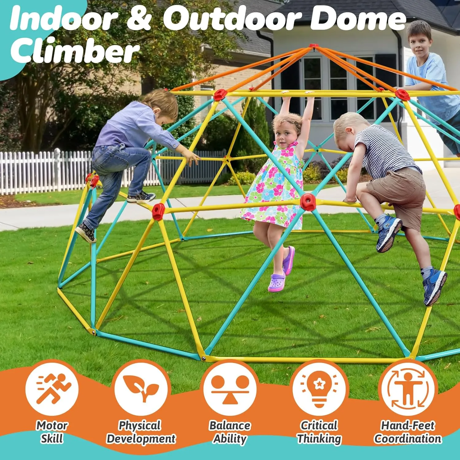 10FT Climbing Dome, Outdoor Jungle Gym for Kids- Supports 1000LBS-Anti-Rust Metal Outdoor Play Structure ASTM Approved, Easy Assembly