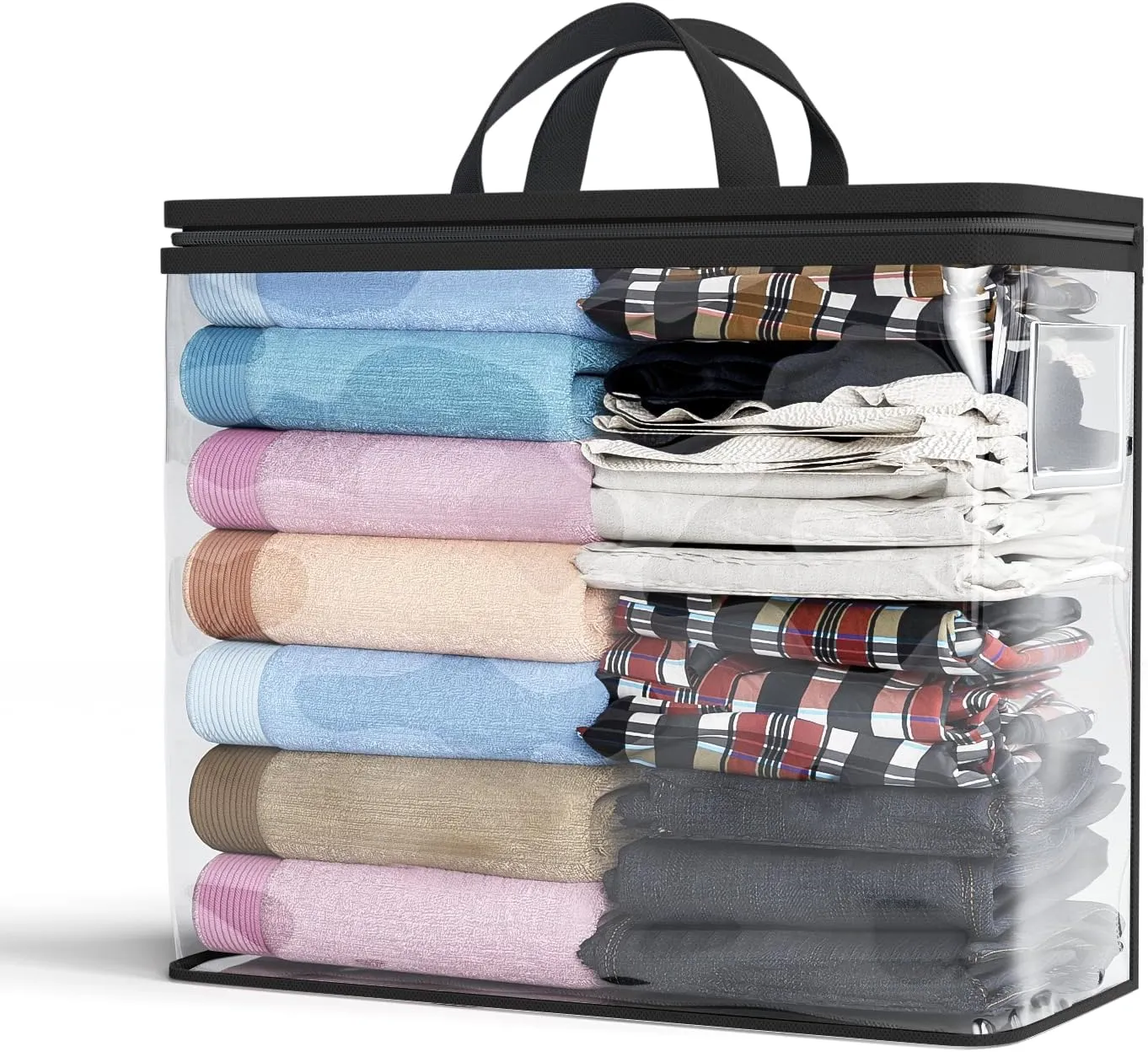 10PACK Clear Zippered Storage Bag for Clothes, 22L Clear Storage Bags, and Blanket Storage Bags for Bedding, Linen, Blankets, Comforters, Clothing & Toys (Black)
