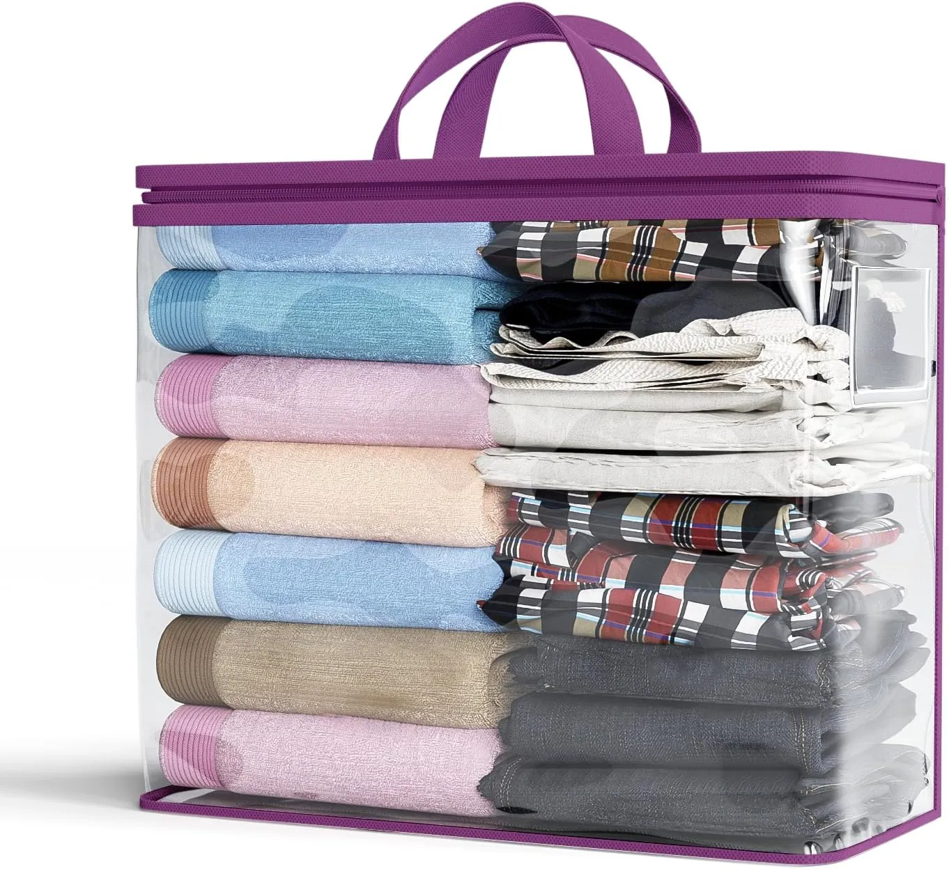 10PACK Clear Zippered Storage Bags for Clothes, 22L Closet Organizers Bag, and Blanket Storage Bags for Bedding, Linen, Blankets, Comforters, Clothing & Toys (Purple)