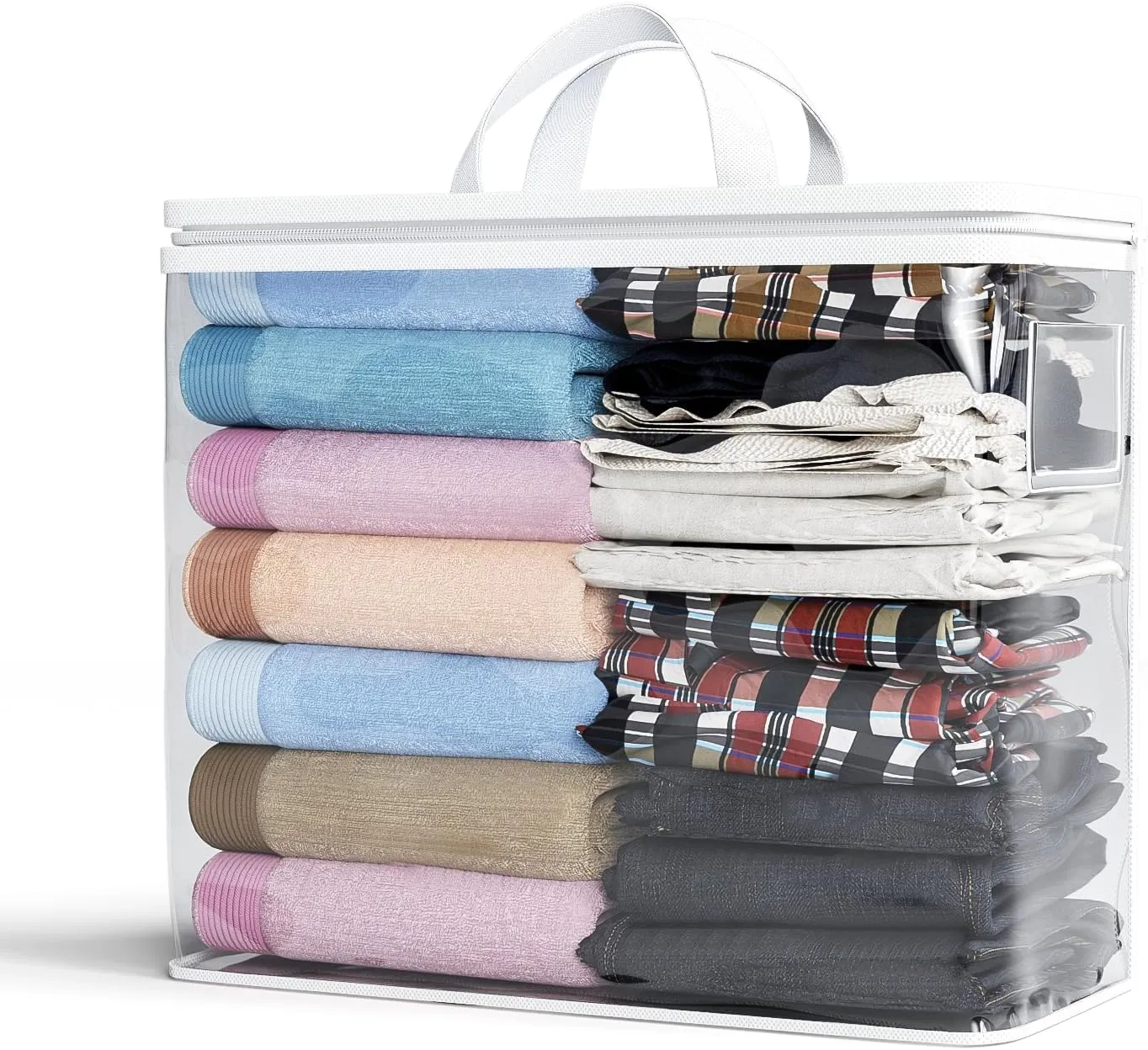 10PACK Clear Zippered Storage Bags for Clothes, 22L Closet Organizers Bag, and Blanket Storage Bags for Bedding, Linen, Blankets, Comforters, Clothing & Toys (White)