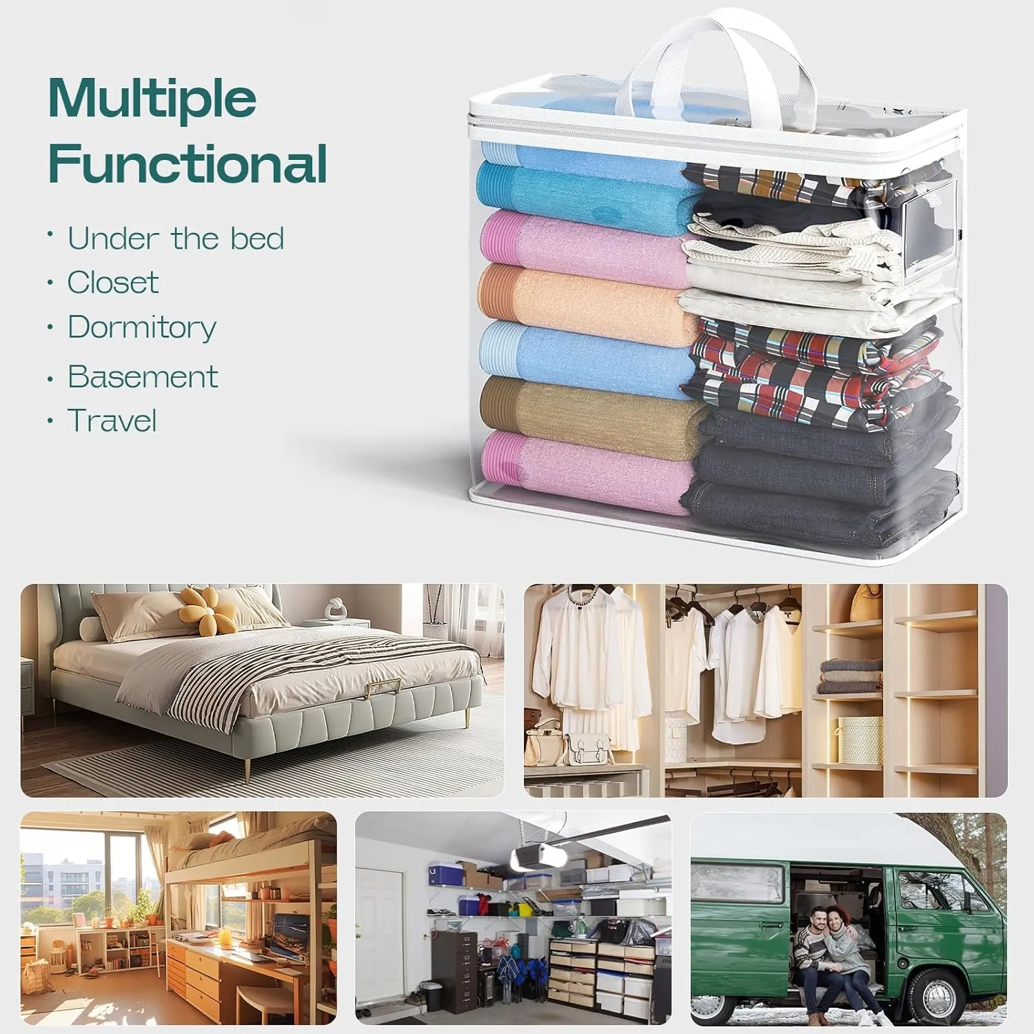 10PACK Clear Zippered Storage Bags for Clothes, 22L Closet Organizers Bag, and Blanket Storage Bags for Bedding, Linen, Blankets, Comforters, Clothing & Toys (White)