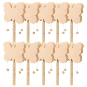 10pcs Rattle Drum Musical Instrument Ornaments Wooden Rattle Drum DIY Craft