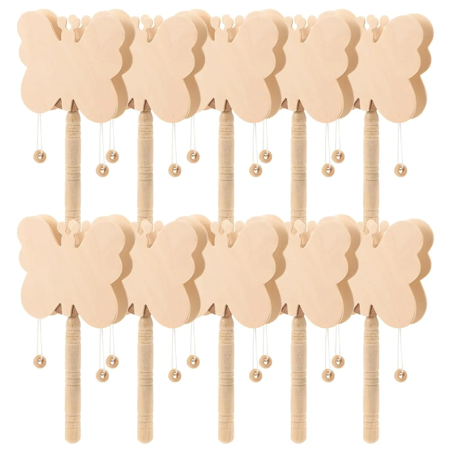10pcs Rattle Drum Musical Instrument Ornaments Wooden Rattle Drum DIY Craft