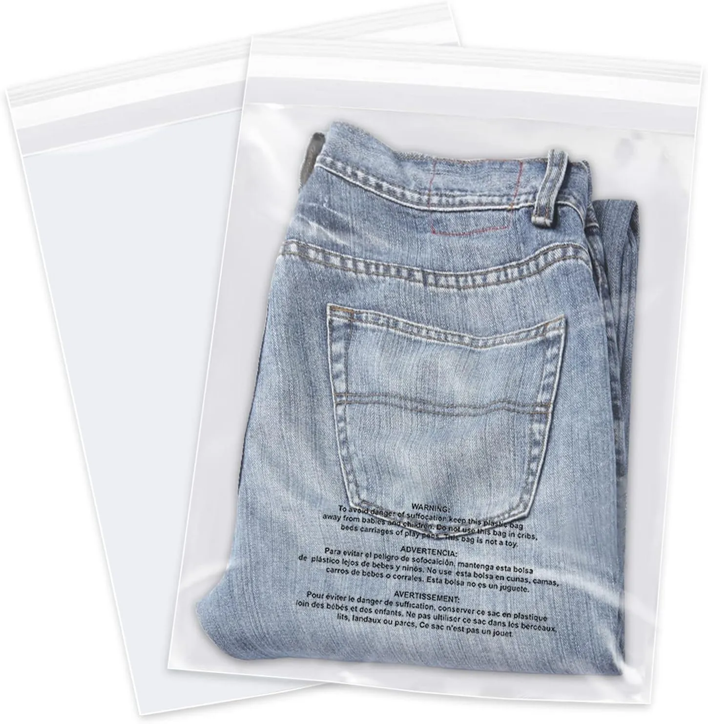 10" x 13" (500 Count) Self Seal Clear Poly Bags with Suffocation Warning for Packaging, Shipping, Clothing, Shirts & FBA - Resealable Adhesive