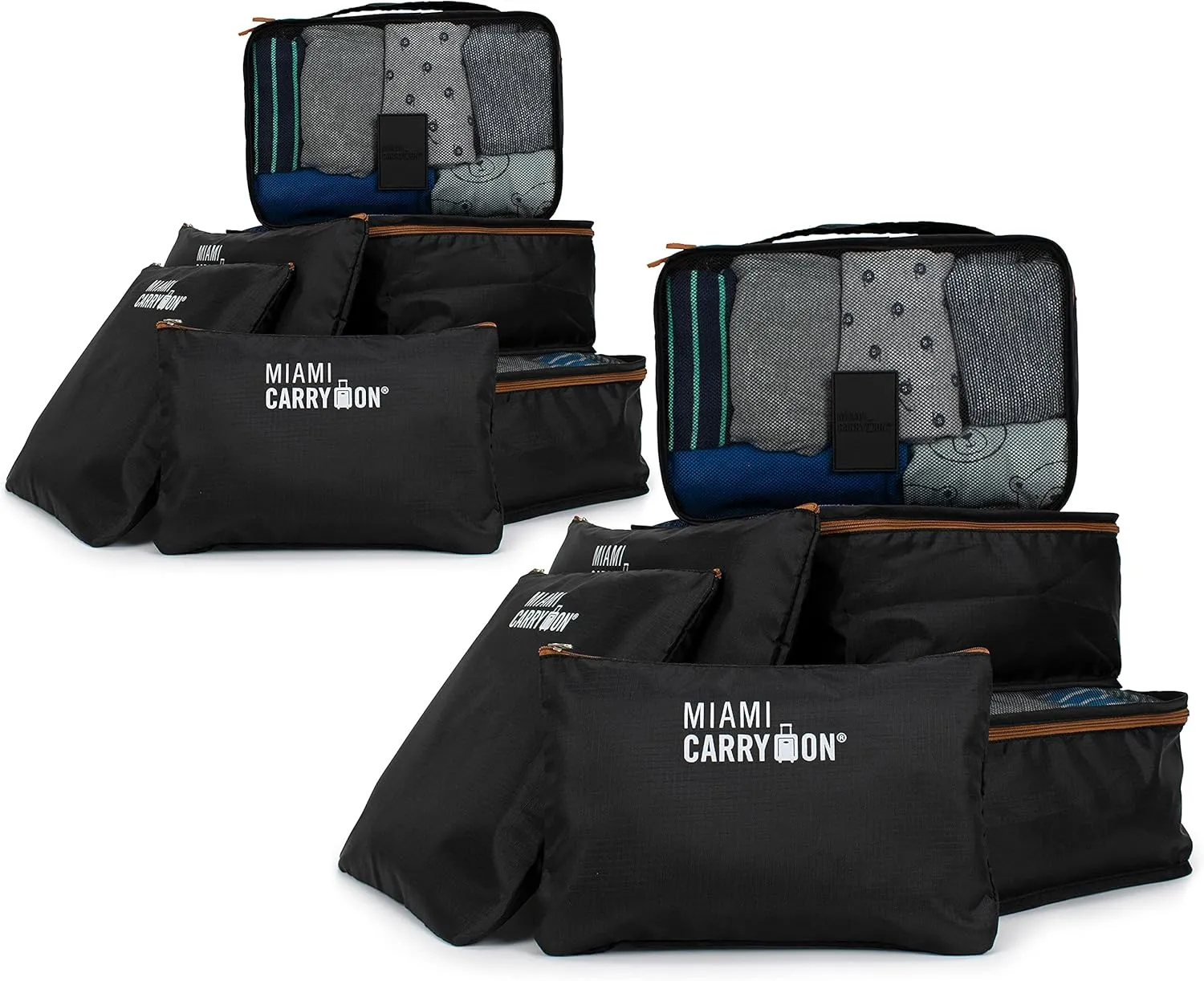 12-Piece Packing Cubes for Luggage Organization (Black Tan)