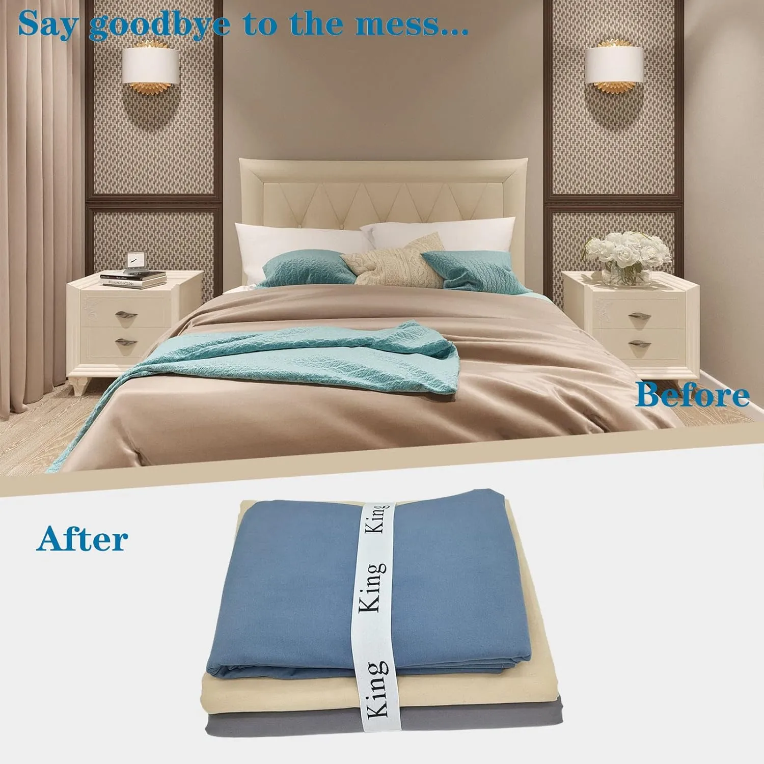 12 Pieces Bed Sheet Organizer Bands, Closet Organization Sheet Straps, Linen Labels Bedding Bands, Elastic Bed Sheet Storage Sheet Keepers （6PcsQueen 6PcsKing ）