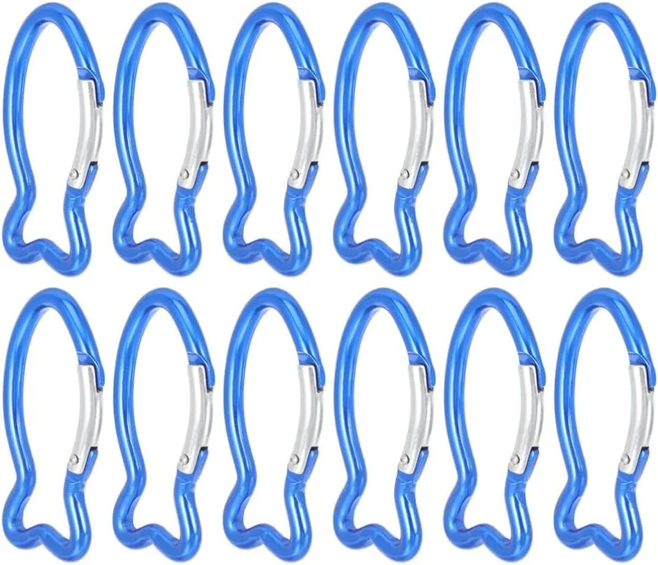 12Pcs Carabiners Clip, Fish Shape Spring-Loaded Gate Key Chain Hook, Mini Carabiner Keychain,Heavy Duty Carabeaner Clips for Camping, Fishing, Hiking, Home Gym