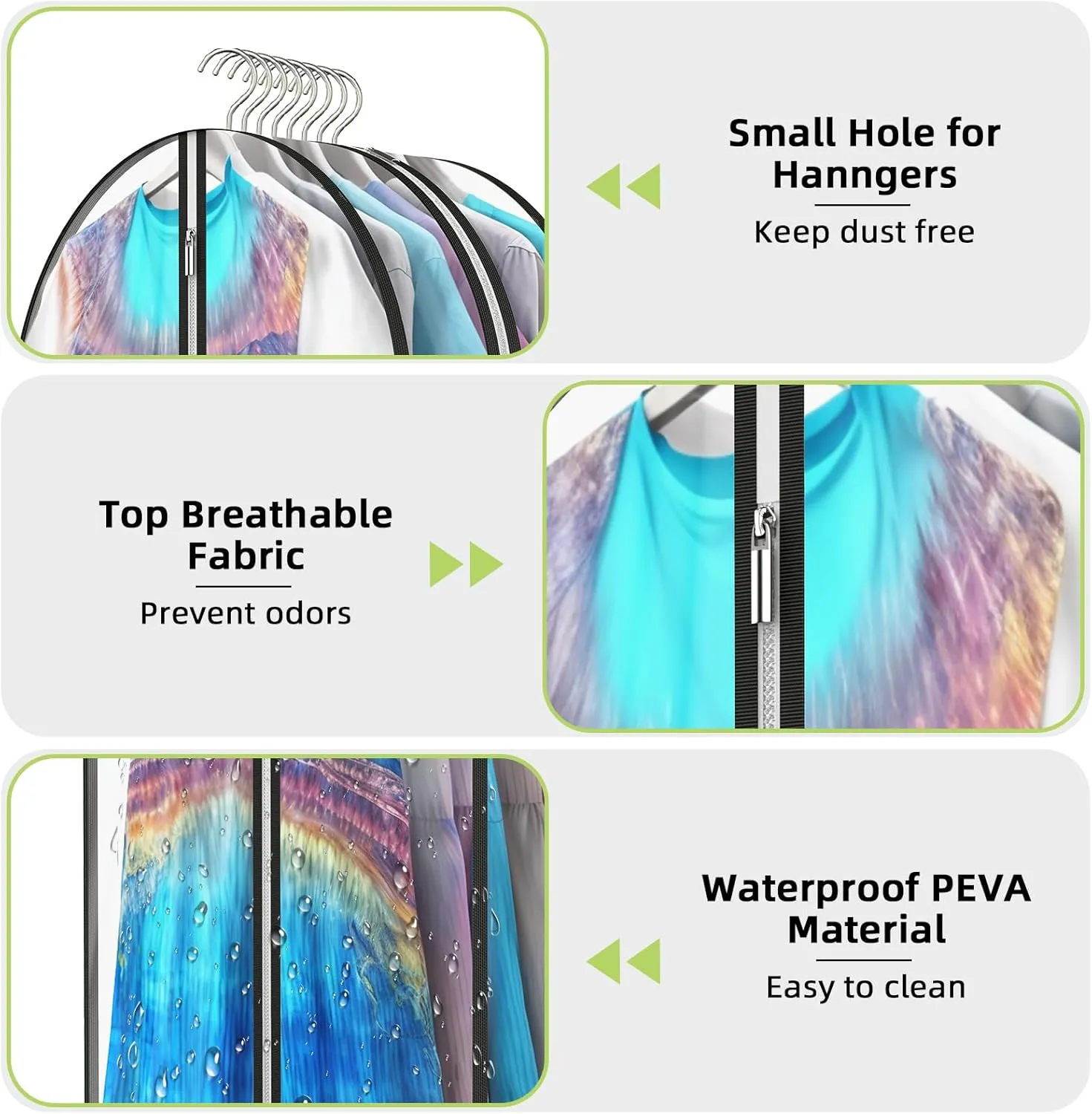 12" Gusseted All Clear Garment Bags for Hanging Clothes 60" Suit Bags for Storage of Coats, Dresses, and Shirts for Closet Storage Clothing Cover, 3 Packs