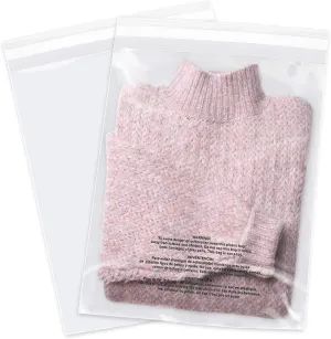 12" x 15" (1000 Count) Self Seal Clear Poly Bags with Suffocation Warning for Packaging, Shipping, Clothing, Shirts & FBA - Resealable Adhesive