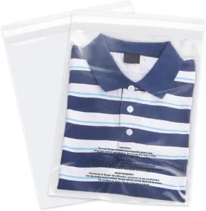 12" x 18" (200 Count) - Clear Poly Bags with Suffocation Warning Self Seal for Packaging, Shirts, Clothing & FBA - Permanent Adhesive