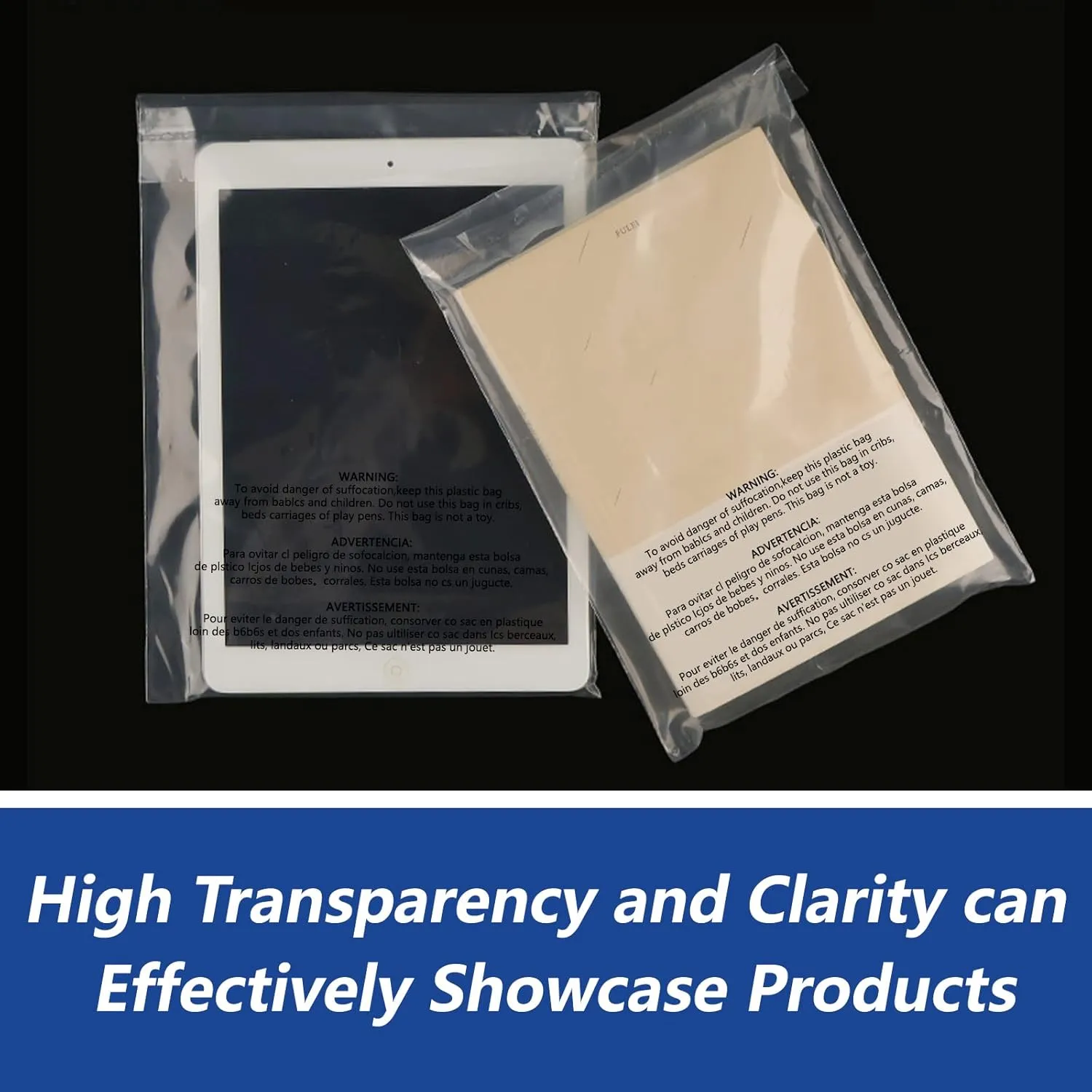 14" x 20" (100 Count) - Clear Poly Bags with Suffocation Warning Self Seal for Packaging, Shirts, Clothing & FBA - Permanent Adhesive