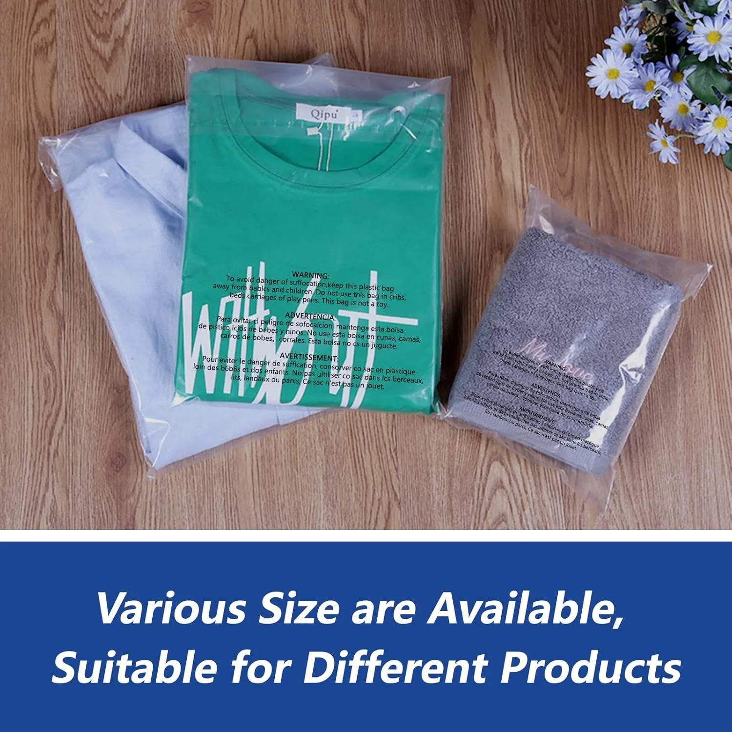 14" x 20" (100 Count) Self Seal Clear Poly Bags with Suffocation Warning for Packaging, Shipping, Clothing, Shirts & FBA - Resealable Adhesive