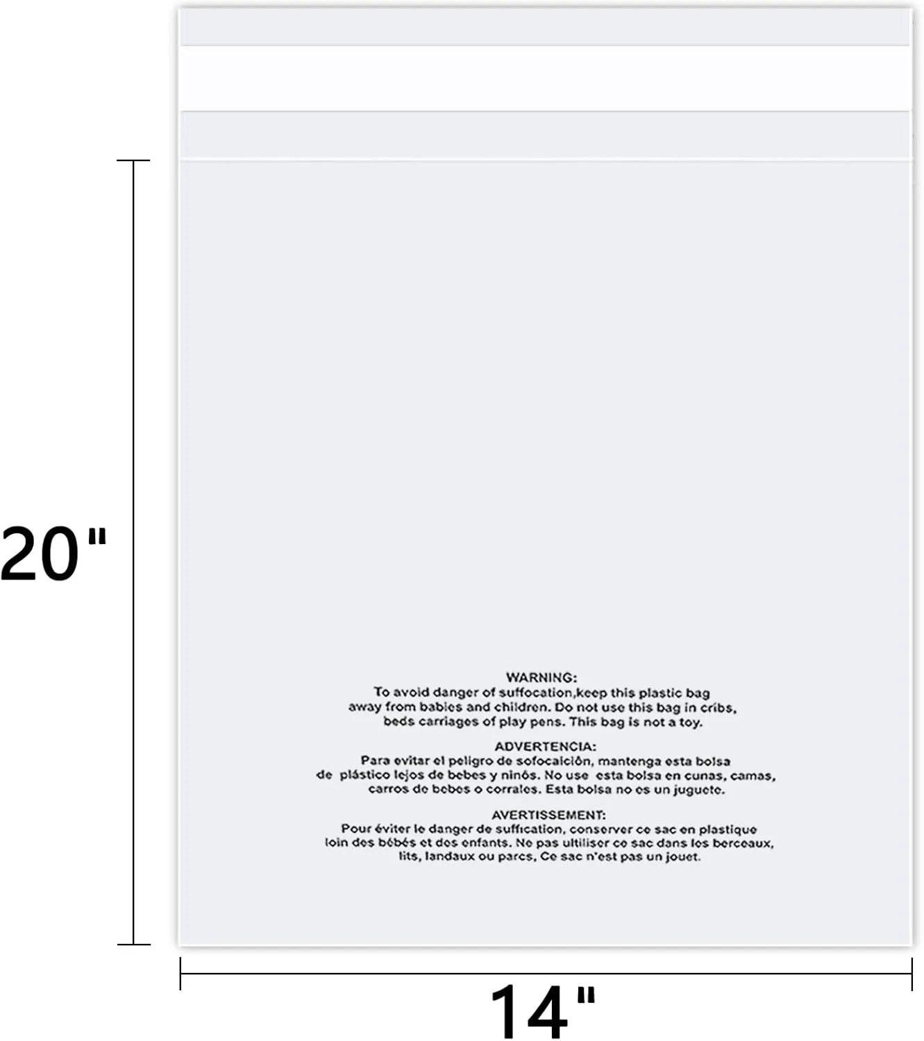 14" x 20" (100 Count) Self Seal Clear Poly Bags with Suffocation Warning for Packaging, Shipping, Clothing, Shirts & FBA - Resealable Adhesive