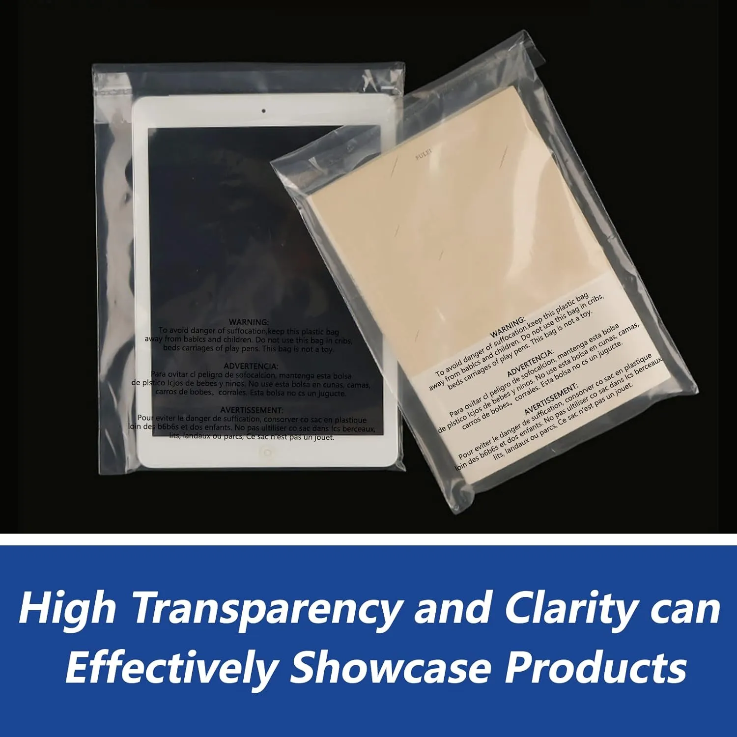 14" x 20" (100 Count) Self Seal Clear Poly Bags with Suffocation Warning for Packaging, Shipping, Clothing, Shirts & FBA - Resealable Adhesive
