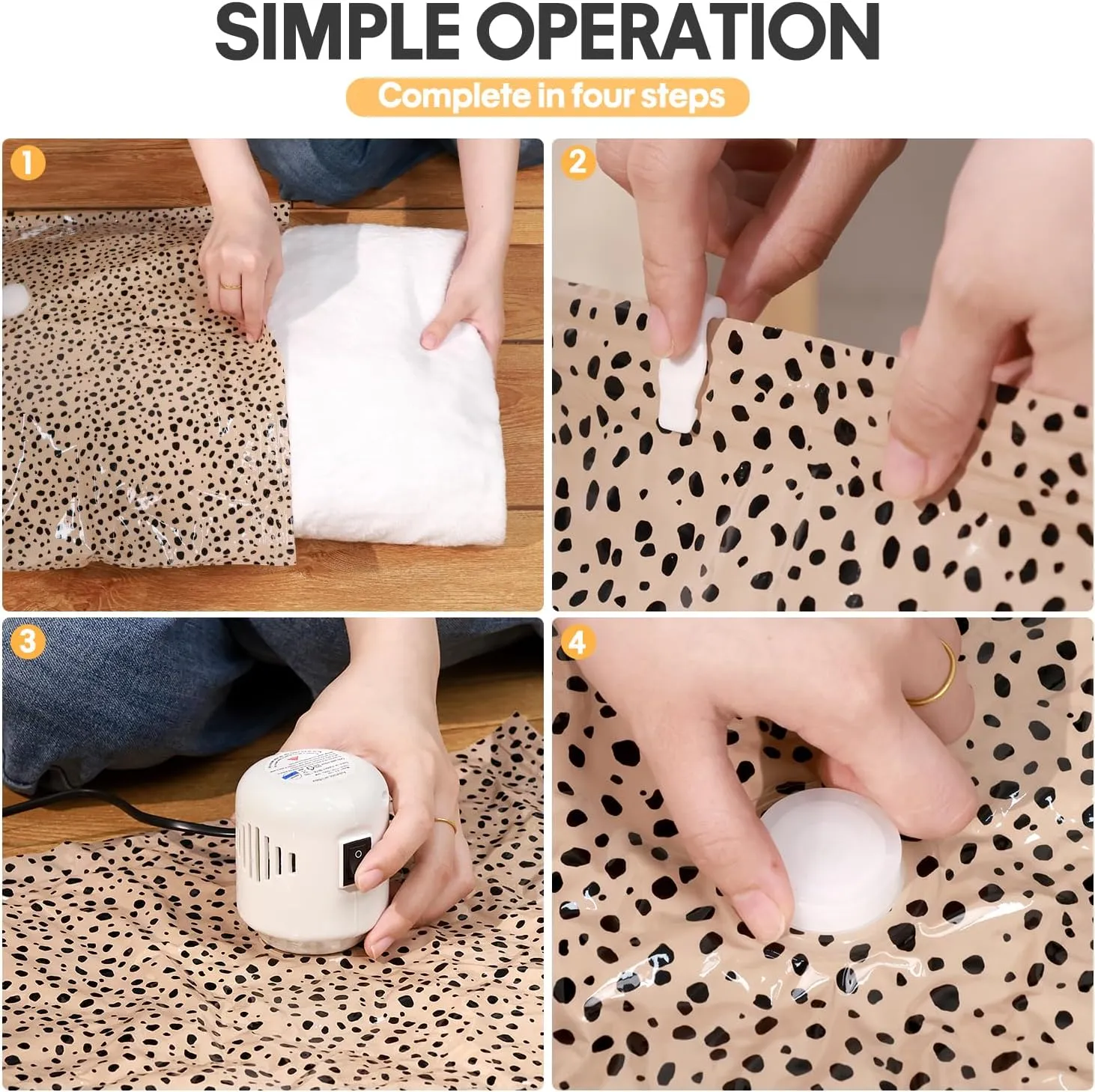16 Pack Vacuum Storage Bags with Electric Pump, Vacuum Seal Bag for Clothing, Space Saver Storage Organizer, Travel Packing Bags for Luggage (Beige Leopard)