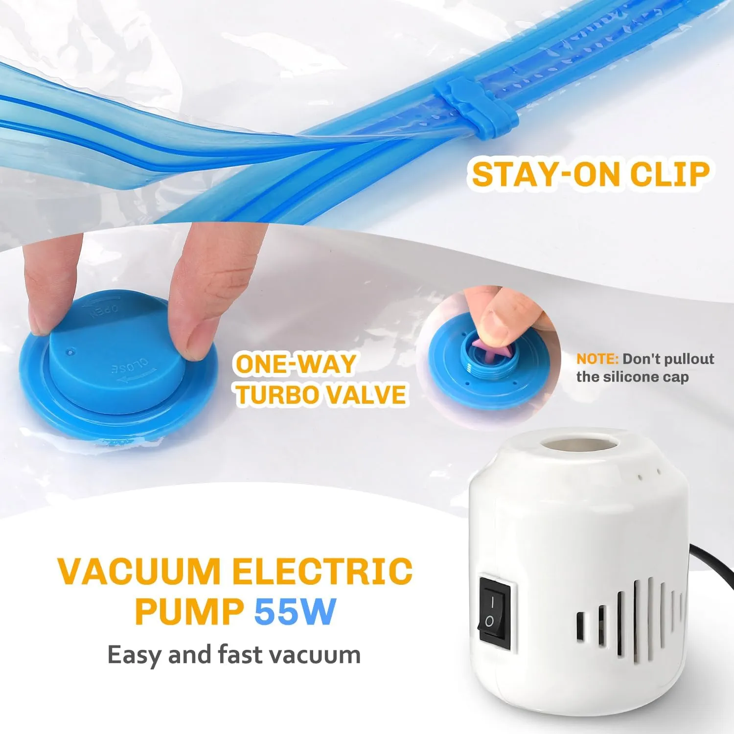 16 Pack Vacuum Storage Bags with Electric Pump, Vacuum Seal Bag for Clothing, Space Saver Storage Organizer, Travel Packing Bags for Luggage (Clear)