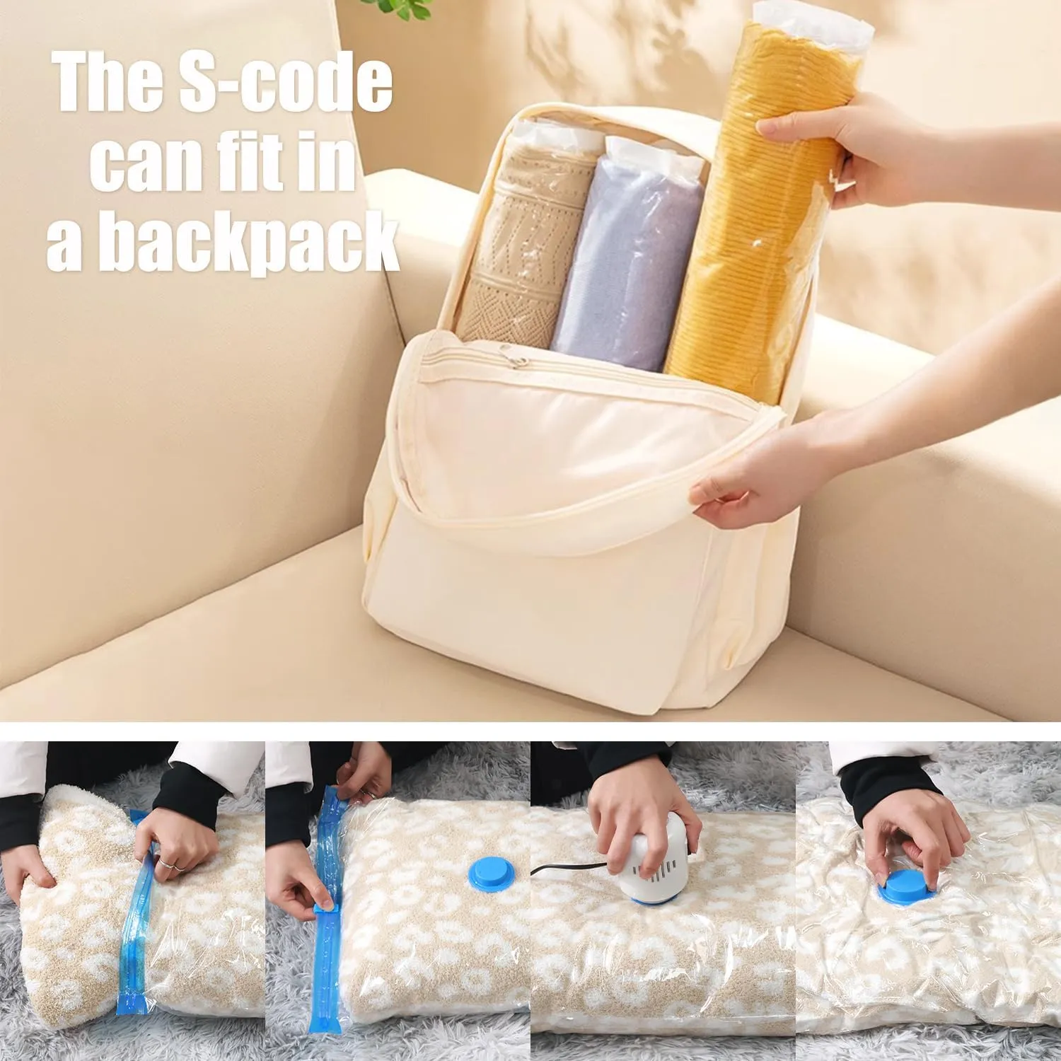 16 Pack Vacuum Storage Bags with Electric Pump, Vacuum Seal Bag for Clothing, Space Saver Storage Organizer, Travel Packing Bags for Luggage (Clear)