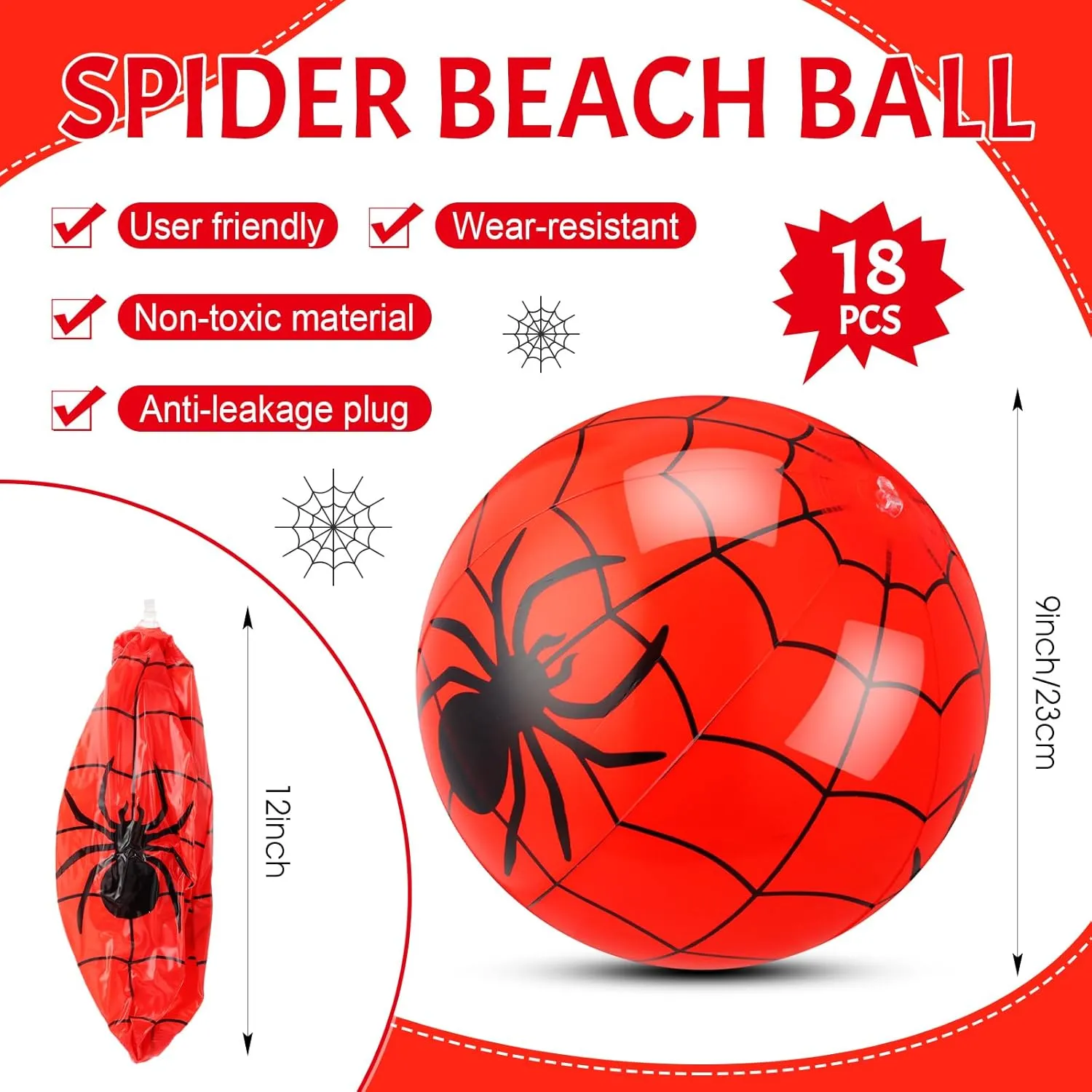 18 Pack Spider Beach Balls for Kids 12Inch Red Spider Web Themed Party Favors for End of The Year Student Gifts Bulk Birthday Swimming Pool Beach Summer Party Supplies Decorations