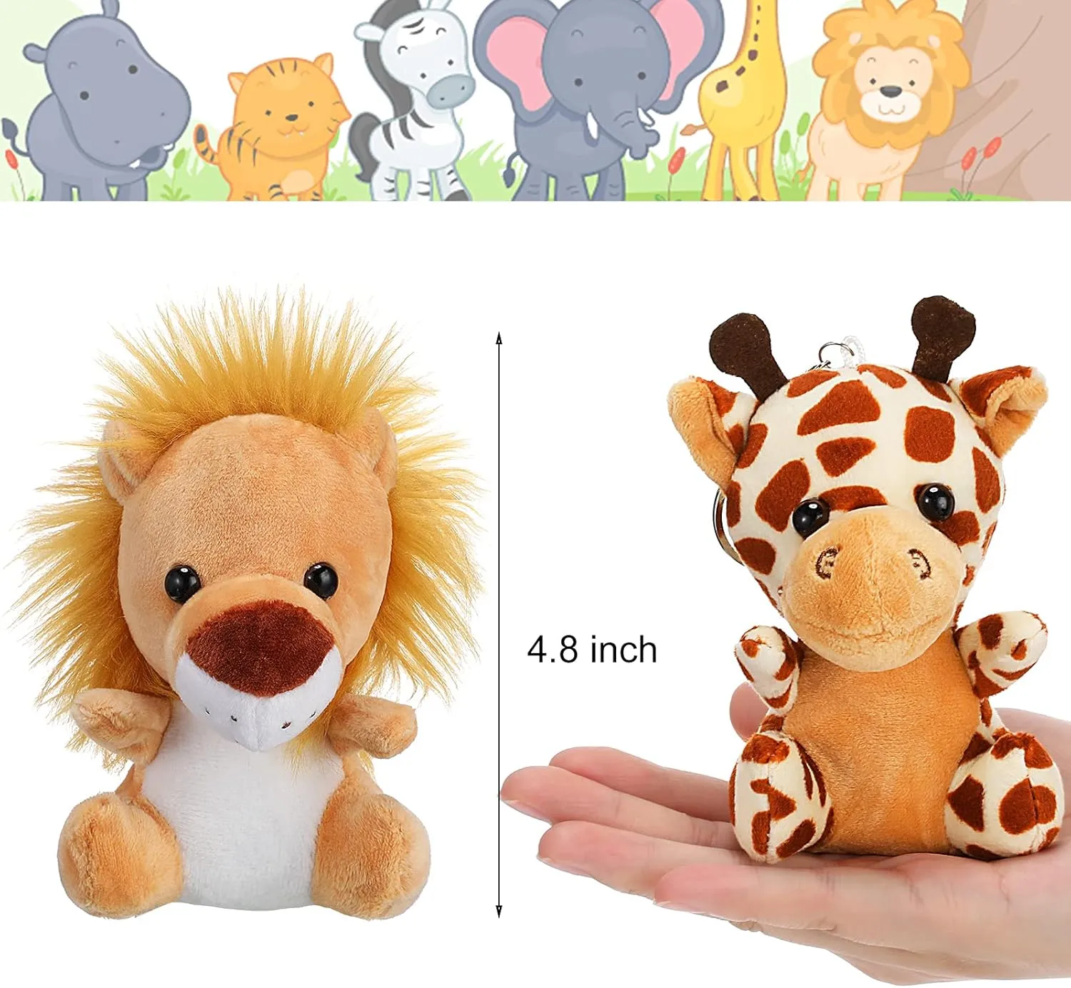 18 Pieces Small Safari Stuffed Animals 4.8 Inch Mini Jungle Animal Plush Toys Cute Zoo Stuffed Small Plush Set for Safari Themed Baby Shower Birthday Party Favors Teacher Student Award(Delicate Style)