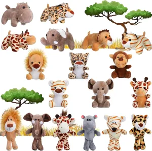 18 Pieces Small Safari Stuffed Animals 4.8 Inch Mini Jungle Animal Plush Toys Cute Zoo Stuffed Small Plush Set for Safari Themed Baby Shower Birthday Party Favors Teacher Student Award(Stylish Style)