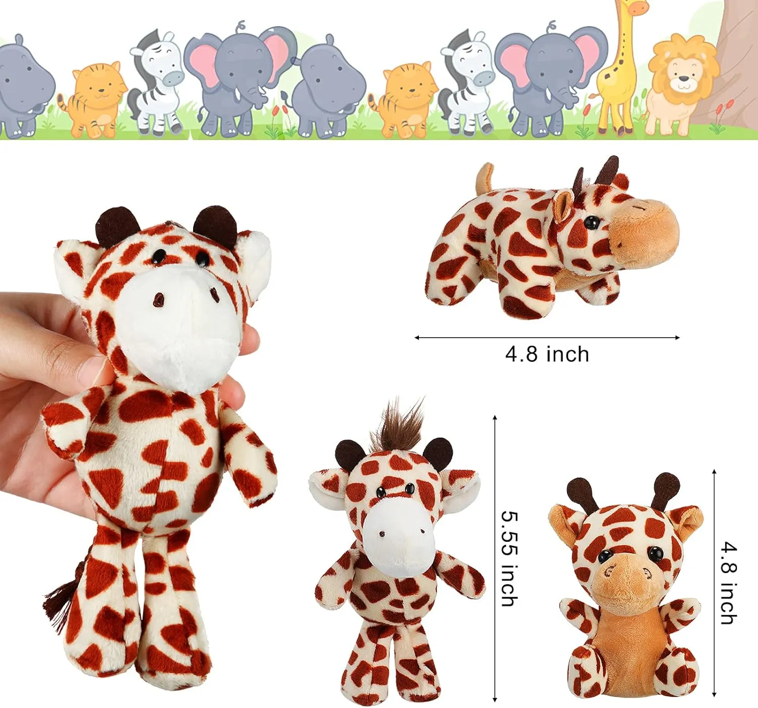 18 Pieces Small Safari Stuffed Animals 4.8 Inch Mini Jungle Animal Plush Toys Cute Zoo Stuffed Small Plush Set for Safari Themed Baby Shower Birthday Party Favors Teacher Student Award(Stylish Style)