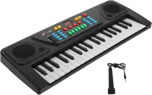 1Set Piano Keyboard Keys Electronic Organ with Microphone Multi Functional Music Educational for Beginners Safe and for Hours of Fun Black