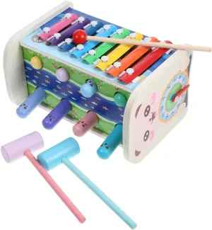 1Set Wooden Pounding with Xylophone for Montessori Hammering and Fine Motor Skills Development Educational Sensory Activity Cube for Ages