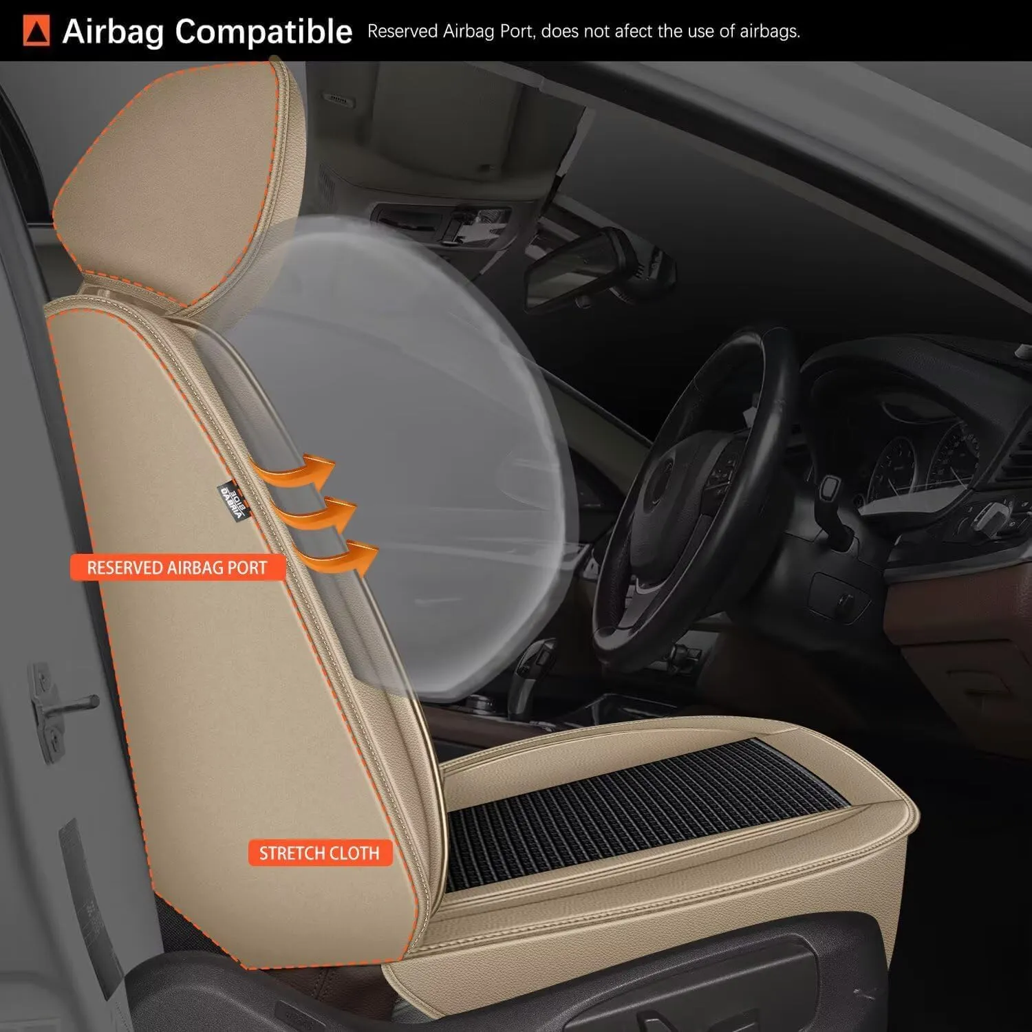 2 Front Seat Covers Fit for Chevy/Chevrolet Suburban 2009-2023 2024 2025: Car Seat Covers Leather Waterproof Ice Silk Breathable Car Seat Cushion Protector (2 Seats, Black & Beige)
