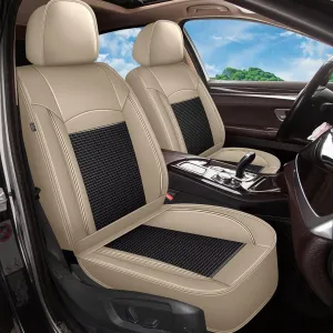 2 Front Seat Covers Fit for Chevy/Chevrolet Suburban 2009-2023 2024 2025: Car Seat Covers Leather Waterproof Ice Silk Breathable Car Seat Cushion Protector (2 Seats, Black & Beige)