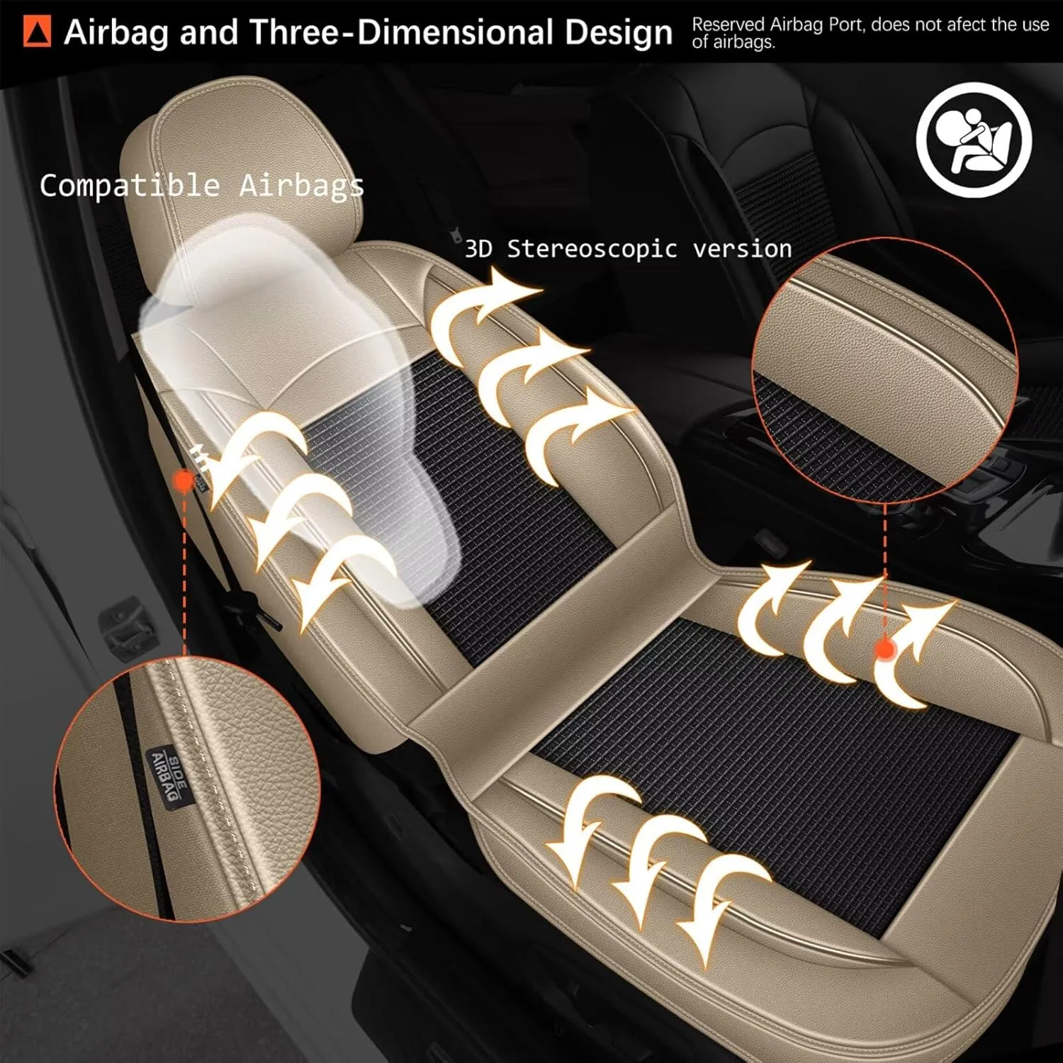 2 Front Seat Covers Fit for Chevy/Chevrolet Suburban 2009-2023 2024 2025: Car Seat Covers Leather Waterproof Ice Silk Breathable Car Seat Cushion Protector (2 Seats, Black & Beige)