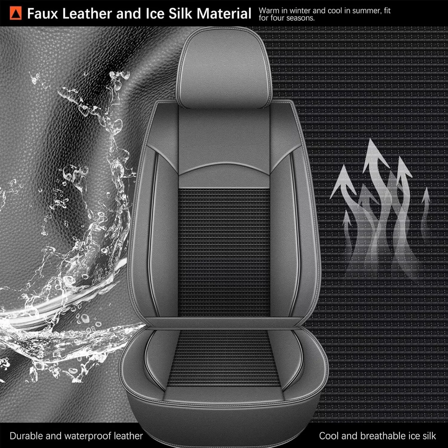 2 Front Seat Covers Fit for Honda Pilot 2005-2016: Car Seat Covers Leather Waterproof Ice Silk Breathable Car Seat Cushion Protector (2 Seats, Black & Grey)
