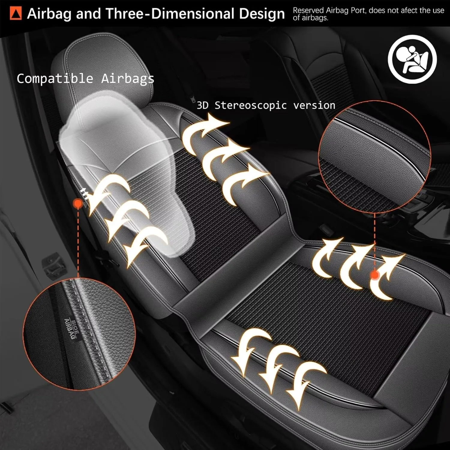 2 Front Seat Covers Fit for Honda Pilot 2005-2016: Car Seat Covers Leather Waterproof Ice Silk Breathable Car Seat Cushion Protector (2 Seats, Black & Grey)