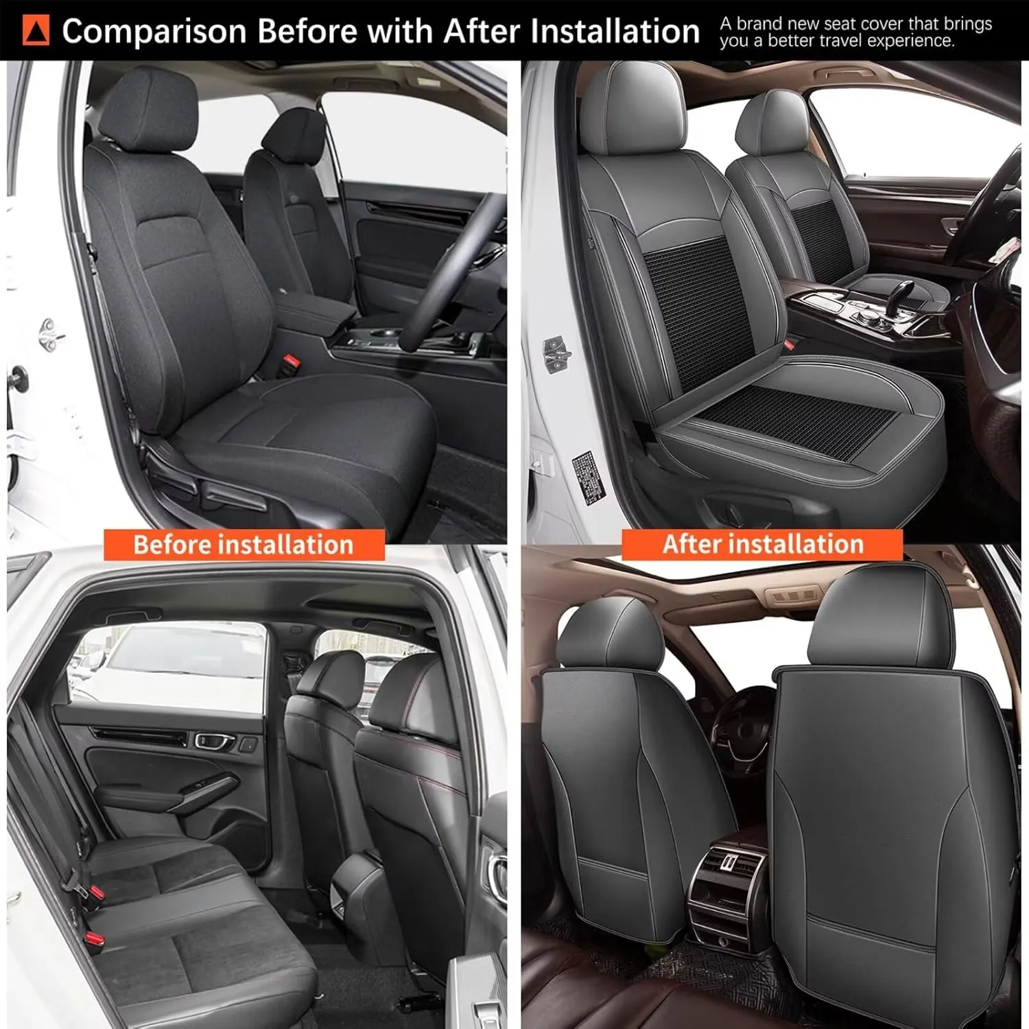 2 Front Seat Covers Fit for Honda Pilot 2005-2016: Car Seat Covers Leather Waterproof Ice Silk Breathable Car Seat Cushion Protector (2 Seats, Black & Grey)