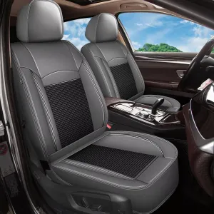 2 Front Seat Covers Fit for Honda Pilot 2005-2016: Car Seat Covers Leather Waterproof Ice Silk Breathable Car Seat Cushion Protector (2 Seats, Black & Grey)