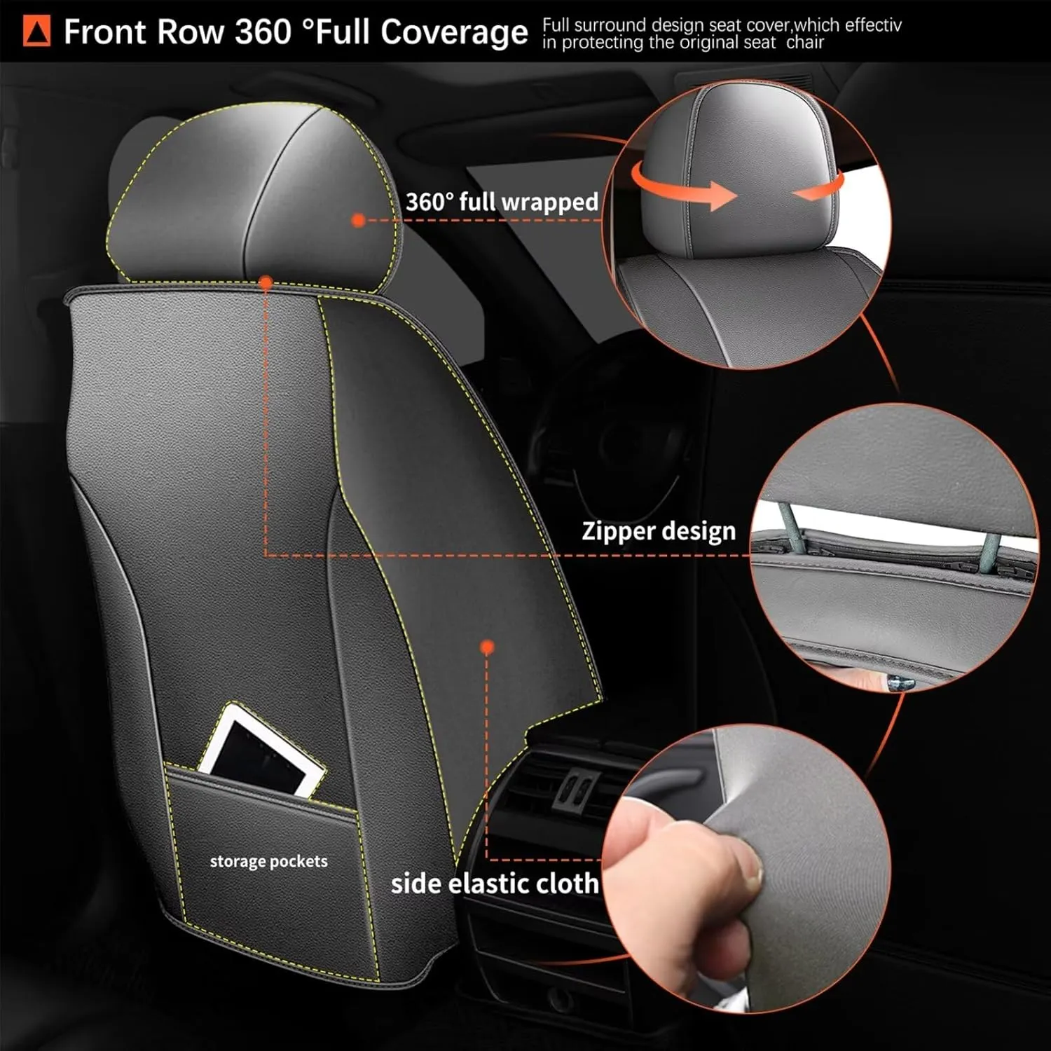 2 Front Seat Covers Fit for Honda Pilot 2005-2016: Car Seat Covers Leather Waterproof Ice Silk Breathable Car Seat Cushion Protector (2 Seats, Black & Grey)