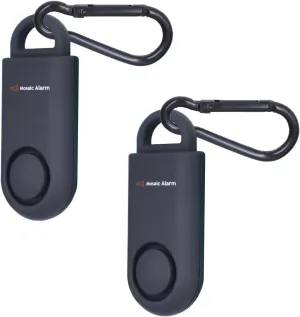 2 Pack Personal Safety Alarm 130db Loud Sound Siren User-Replaceable Battery SOS Emergency Self Defense Keychain Alert with Carabiner for Women, College Students, Children, Night Runner, Hiking. Black