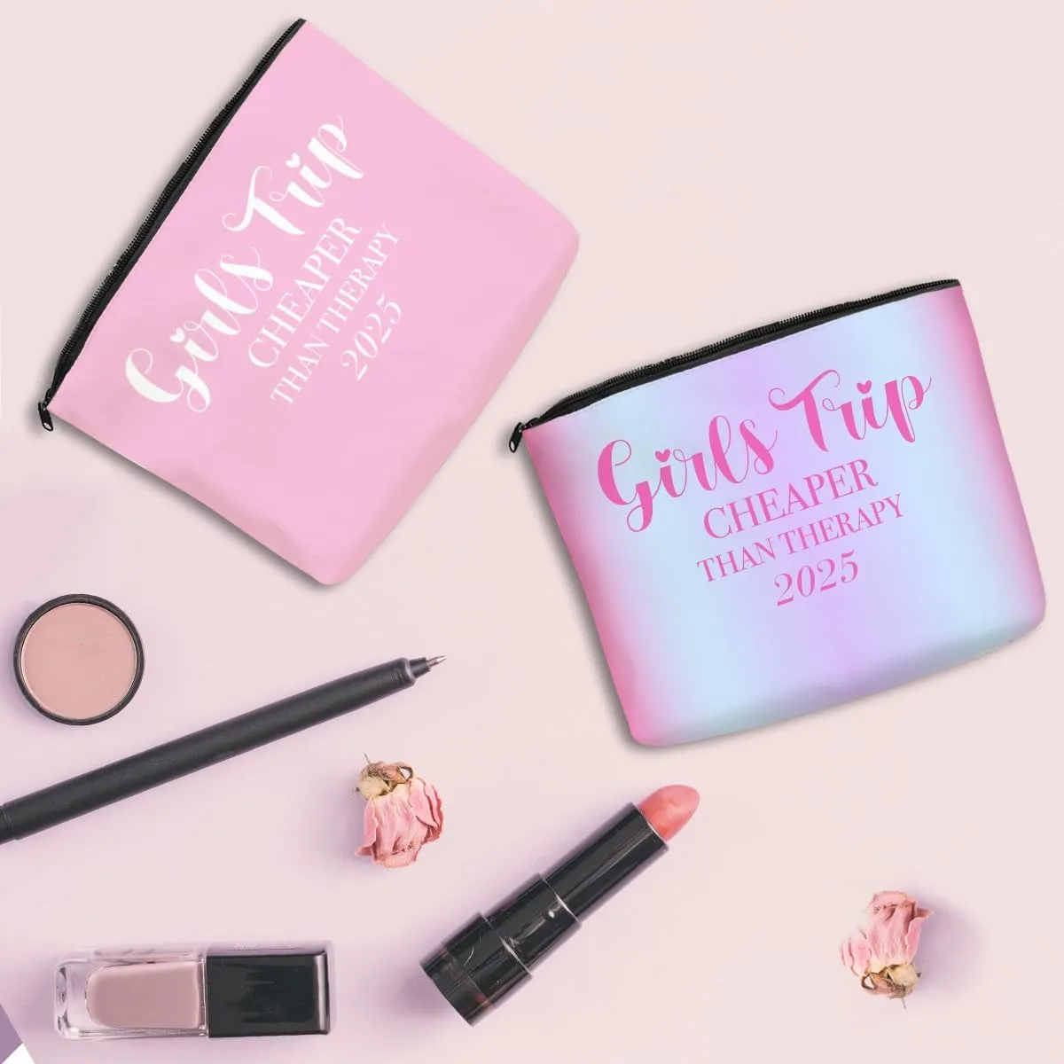 2 PCS Girls' Trip Favors - Weekend Gifts for Women - Friendship Gifts - Makeup Bag & Cosmetic Bags - Weekender Bag for Women - Friend & Christmas