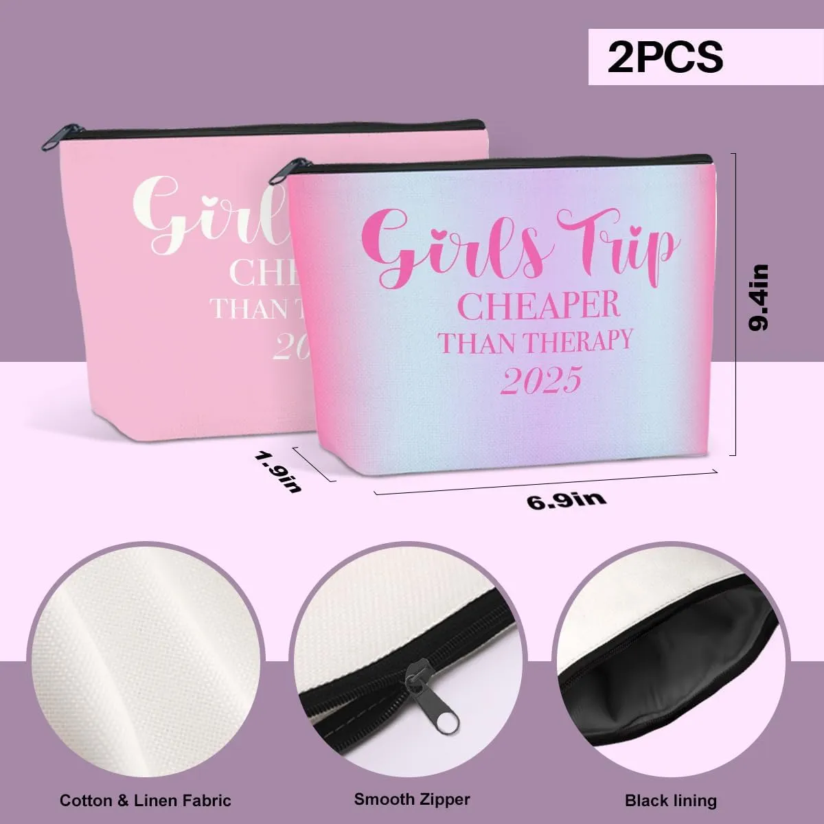 2 PCS Girls' Trip Favors - Weekend Gifts for Women - Friendship Gifts - Makeup Bag & Cosmetic Bags - Weekender Bag for Women - Friend & Christmas
