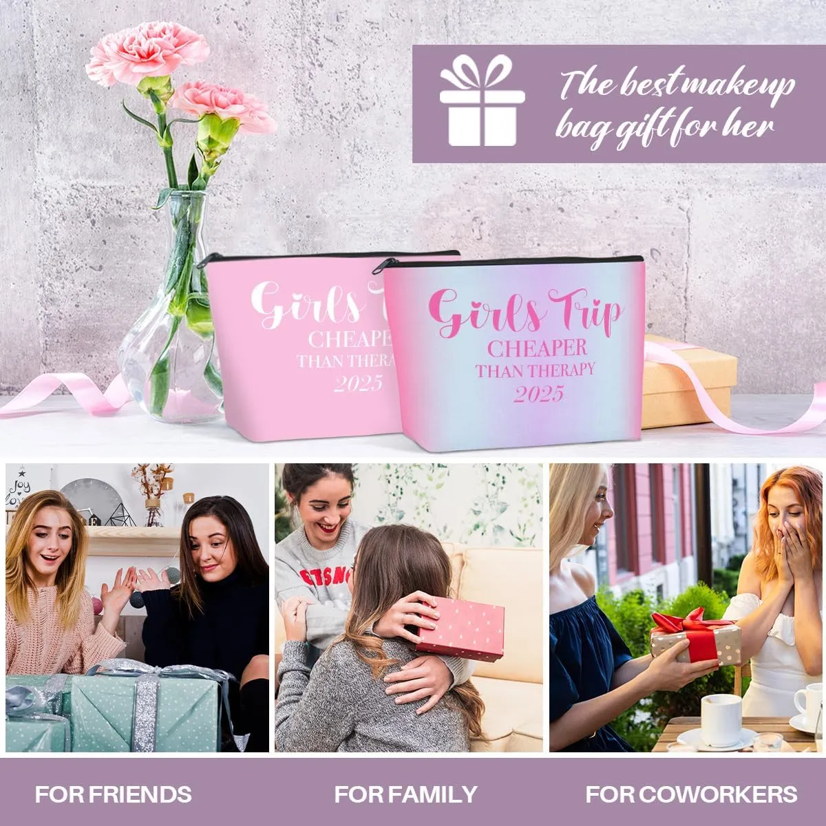 2 PCS Girls' Trip Favors - Weekend Gifts for Women - Friendship Gifts - Makeup Bag & Cosmetic Bags - Weekender Bag for Women - Friend & Christmas